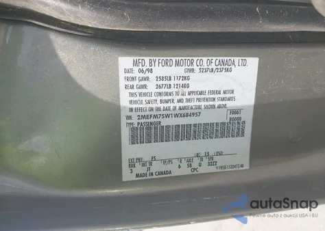 1998 Mercury Grand Marquis from USA, damaged, VIN 2MEFM75W1WX684957